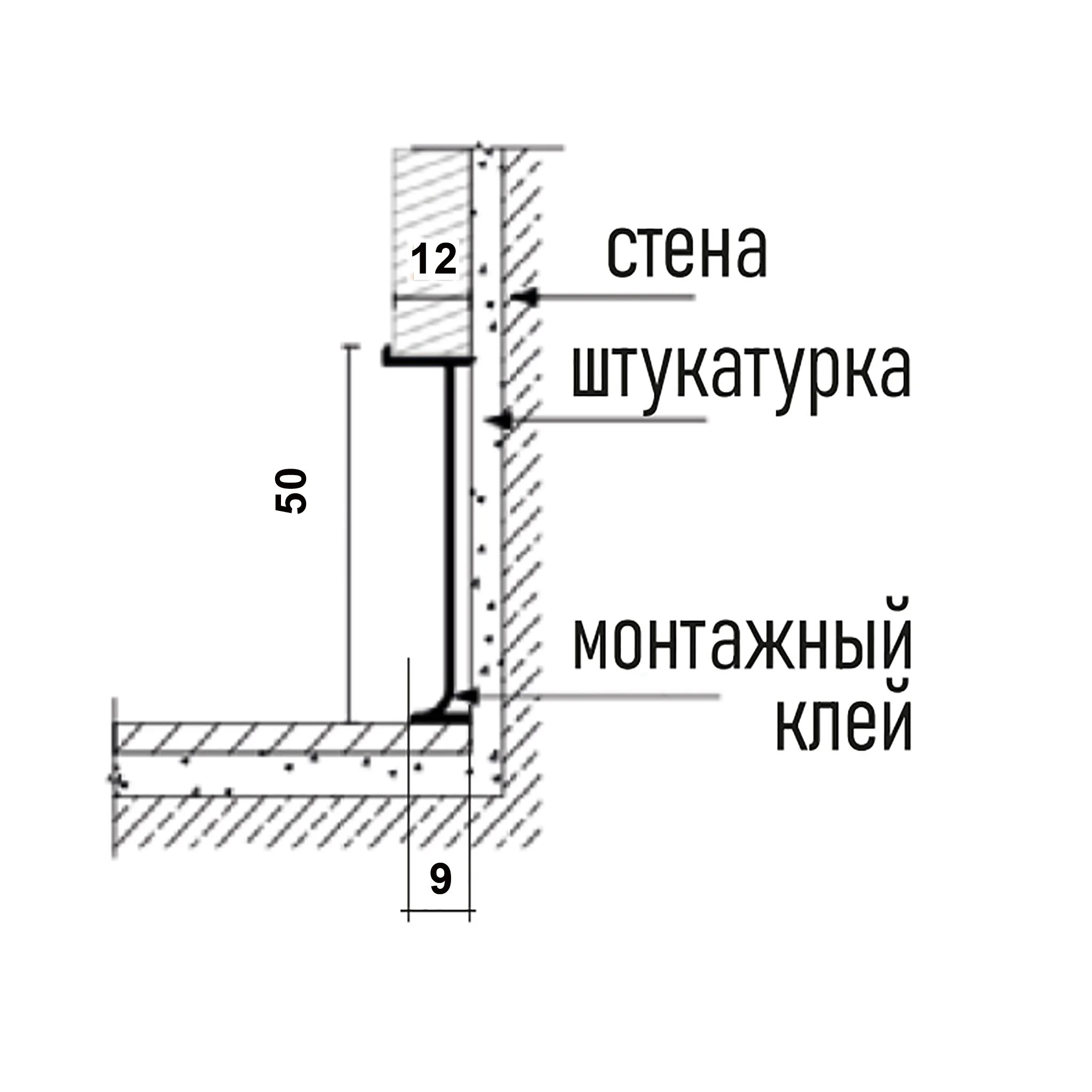 Плинтус скрытый алюминиевый SSZ-50-2500, профиль теневой, Черный матовый, 1 шт Купить оптом Плинтус скрытый алюминиевый SSZ-50-2500, профиль теневой, Черный матовый, 1 шт — изображение 2
