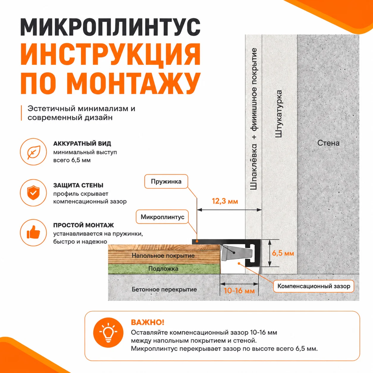 Скрытый щелевой микроплинтус для пола 12 х 6 х 2700 мм, алюминиевый профиль, Черный матовый, 1 шт Купить оптом Скрытый щелевой микроплинтус для пола 12 х 6 х 2700 мм, алюминиевый профиль, Черный матовый, 1 шт — изображение 6