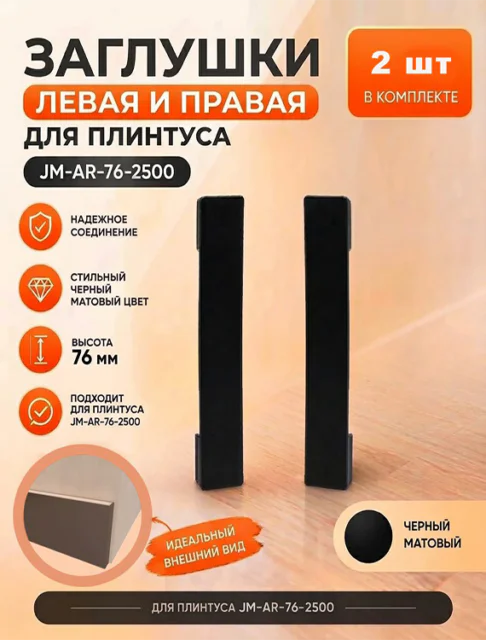 Заглушка для накладного плинтуса JM-AR-76-2500, левая и правая,Чёрный матовый, 2 шт