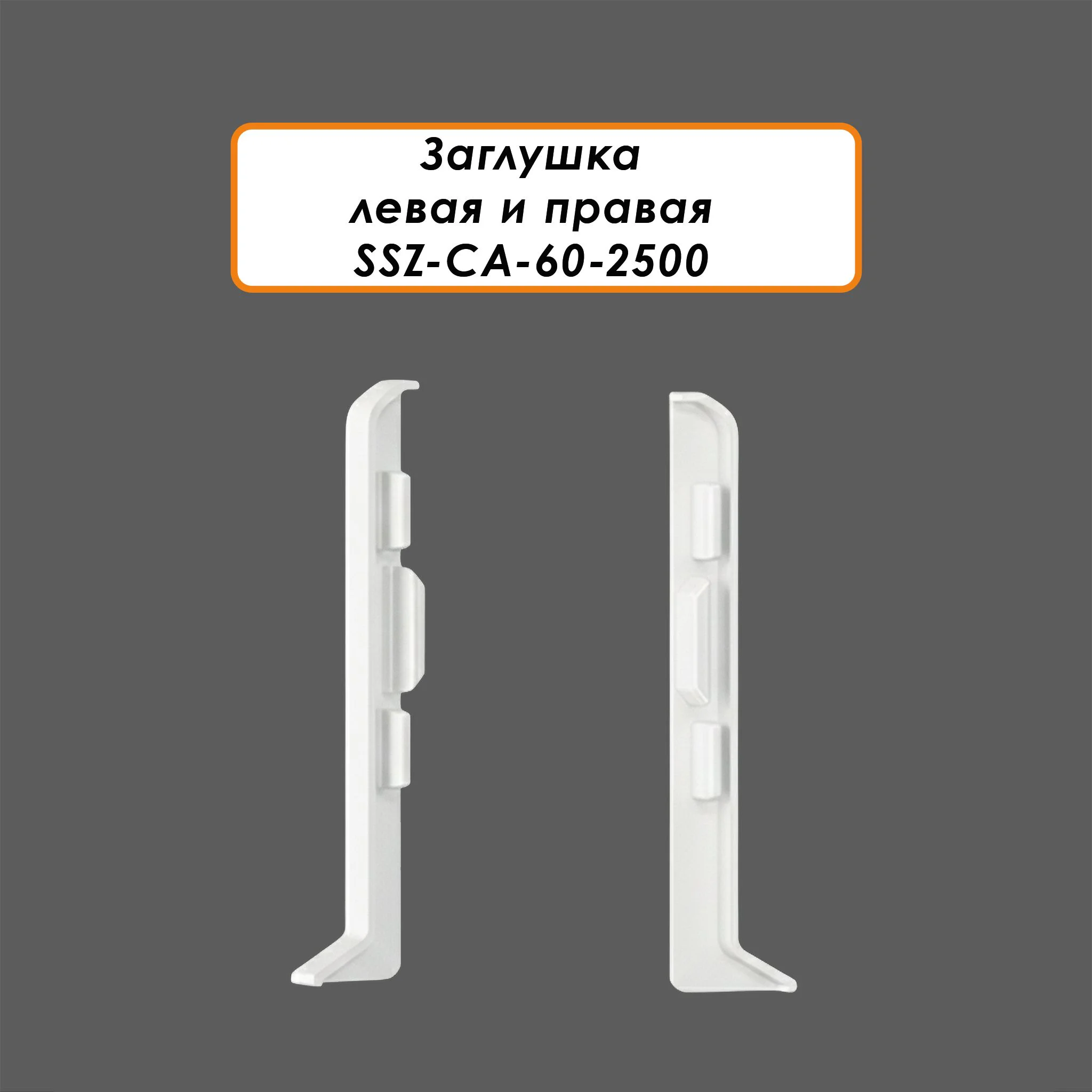 Заглушка левая и правая для алюминиевого плинтуса SSZ-CA-60-2500, Белый матовый, 2 шт