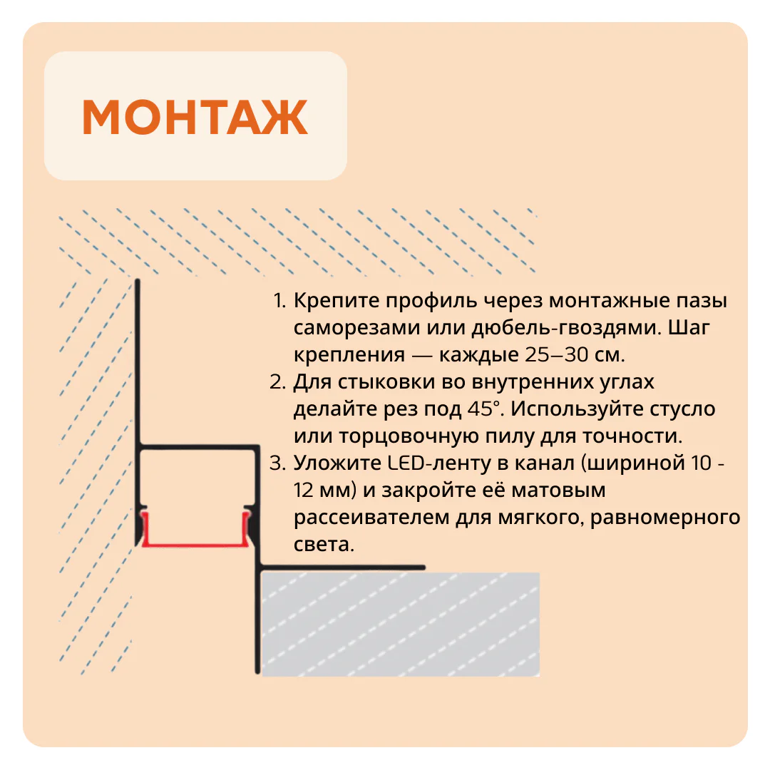 Теневой профиль для потолка алюминиевый 35 x 48 мм с каналом под LED ленту, длина 2700 мм, для гипсокартона (ГКЛ), скрытая подсветка, Черный матовый, 1 шт — изображение 4