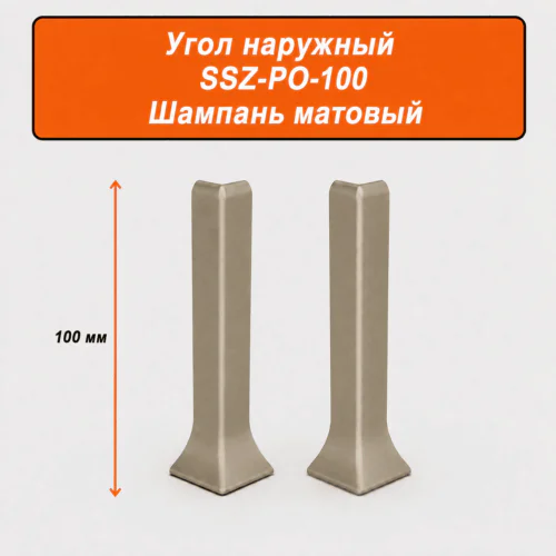 Угол наружный для напольного L-образного плинтуса, высота 100 мм, Шампань матовый, 2 шт