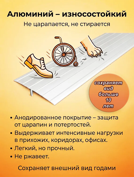 Порог одноуровневый для пола, с отверстием,алюминий, ширина 60 мм, 270 см, Серебро глянец, 1 шт — изображение 4