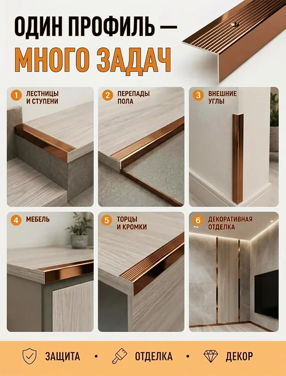 Порог угловой для пола, рифленый с отверстием, высота 20 мм,ширина 40 мм, 270 см, Бронза глянец, 1 шт — изображение 5